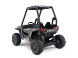 A black Camo 2 Seats Golf Buggy 24V Edition Kids Ride On Car/UTV with rugged rubber wheels, a roll cage, Rover branding, and detailed suspension is angled right against a white backdrop—perfect for young explorers thrilling adventures.