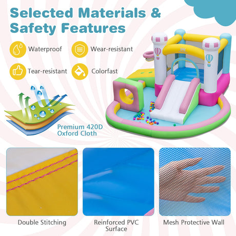 Inflatable Bounce House Bouncy Castle with Slide and Obstacle and Ball Pit with 480W Blower