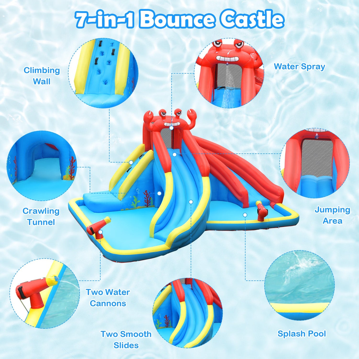 Inflatable Water Slide Bounce House with Water Cannon with 680W Blower