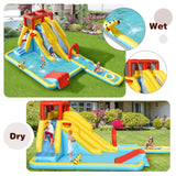 7-in-1 Inflatable Dual Slide Water Park Bounce House With 680W Blower