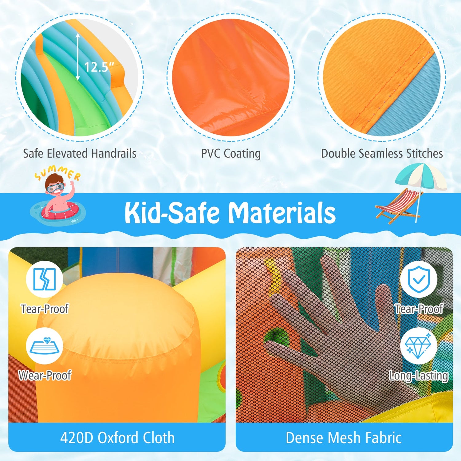 Inflatable Water Slide with Dual Slides and Splash Pool Bounce House with 735W Blower