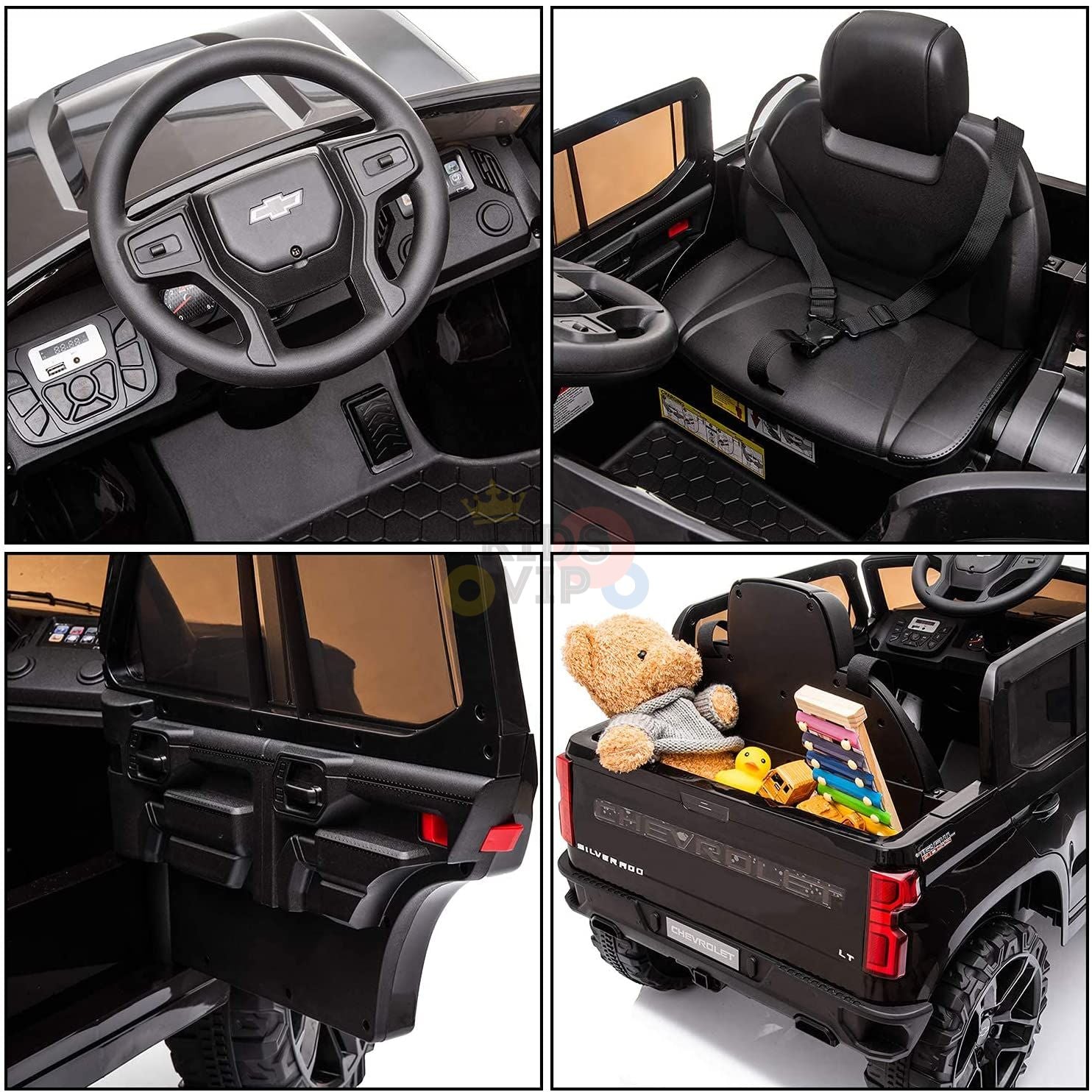 Black 12V Chevrolet Silverado Kids Licensed 1 Seater Ride On Truck with Music, Remote