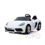 The White 24V XXL SuperSport Big Kids Ride On Car features a convertible design, shiny chrome wheels, 180W brushless motor, real tires, and realistic details like headlights and a YSA-021 license plate. Its perfect for children seeking an exciting ride with visible steering wheel and seat.