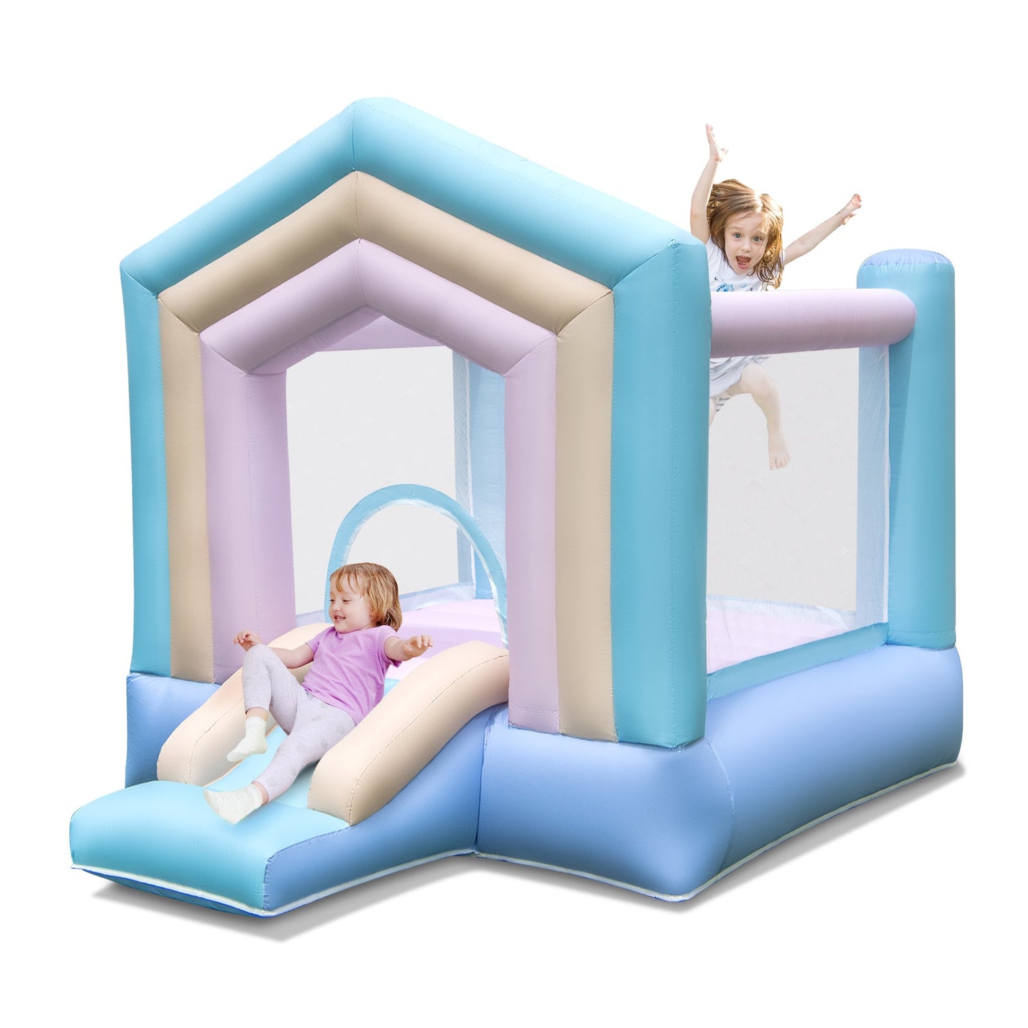 Kids Bounce House with Slide and Basketball Rim Bouncy Castle for Party without Blower