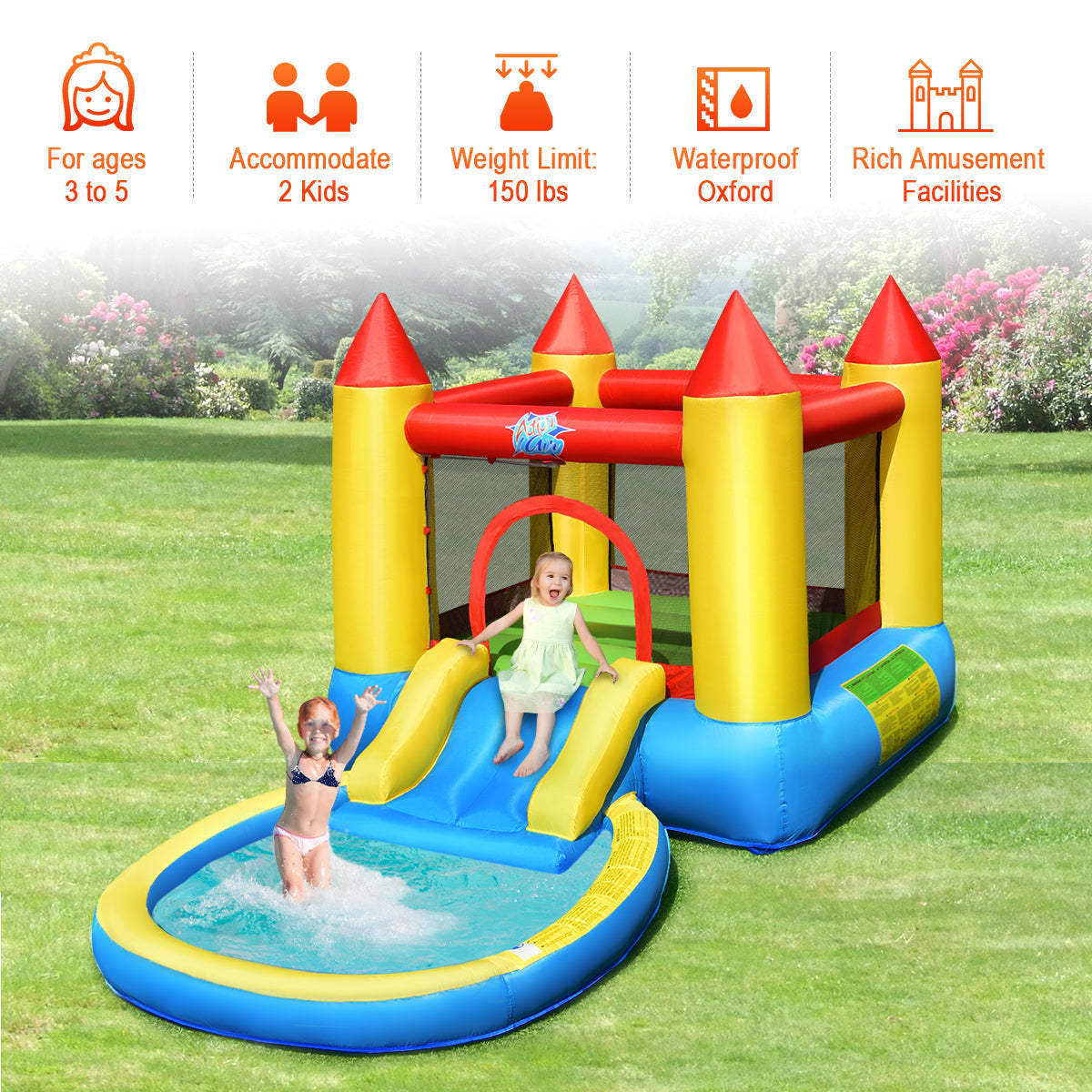 Inflatable Kids Slide Bounce House with 550w Blower