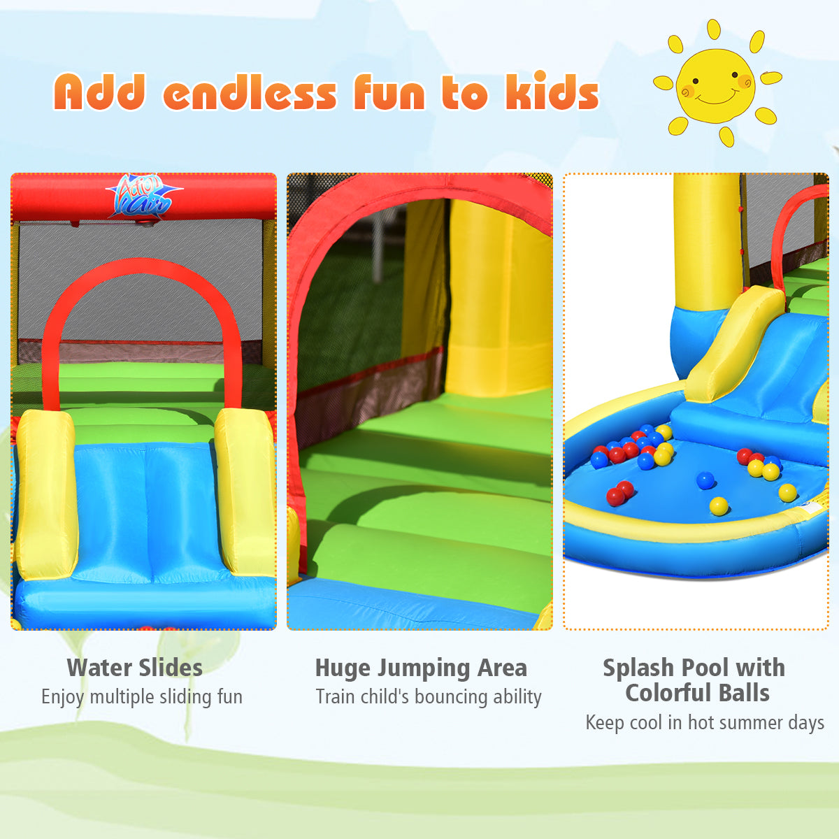 Inflatable Kids Slide Bounce House with 550w Blower