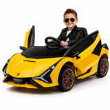Yellow Official 12V Sport Edition Lamborghini Sian 1-Seater Ride-On Car with EVA Wheels, Butterfly Doors, Music, RC