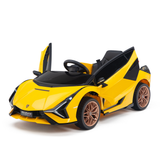 Yellow Official 12V Sport Edition Lamborghini Sian 1-Seater Ride-On Car with EVA Wheels, Butterfly Doors, Music, RC