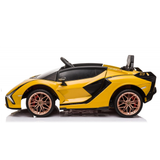 Yellow Official 12V Sport Edition Lamborghini Sian 1-Seater Ride-On Car with EVA Wheels, Butterfly Doors, Music, RC