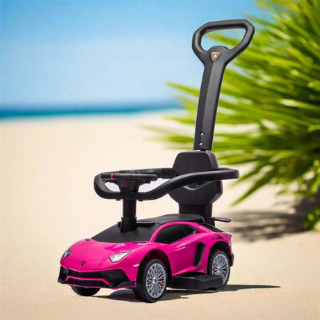 3-In-1 Licensed Lamborghini Aventador Ride-On Push Car with Detachable Parent Handle, Guardrails
