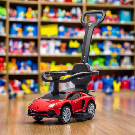3-In-1 Licensed Lamborghini Aventador Ride-On Push Car with Detachable Parent Handle, Guardrails