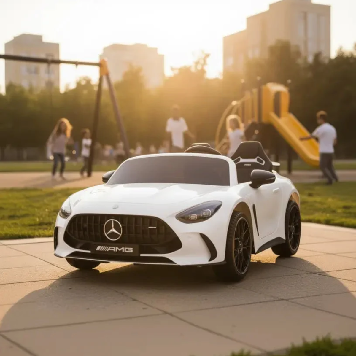 White 24V Mercedes AMG GT63 2-Seater Ride-On Car with EVA Tires, Music, Remote