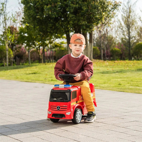 Toddlers Mercedes Antos Foot-to-Floor Ride-On Fire Truck with Storage, Sound