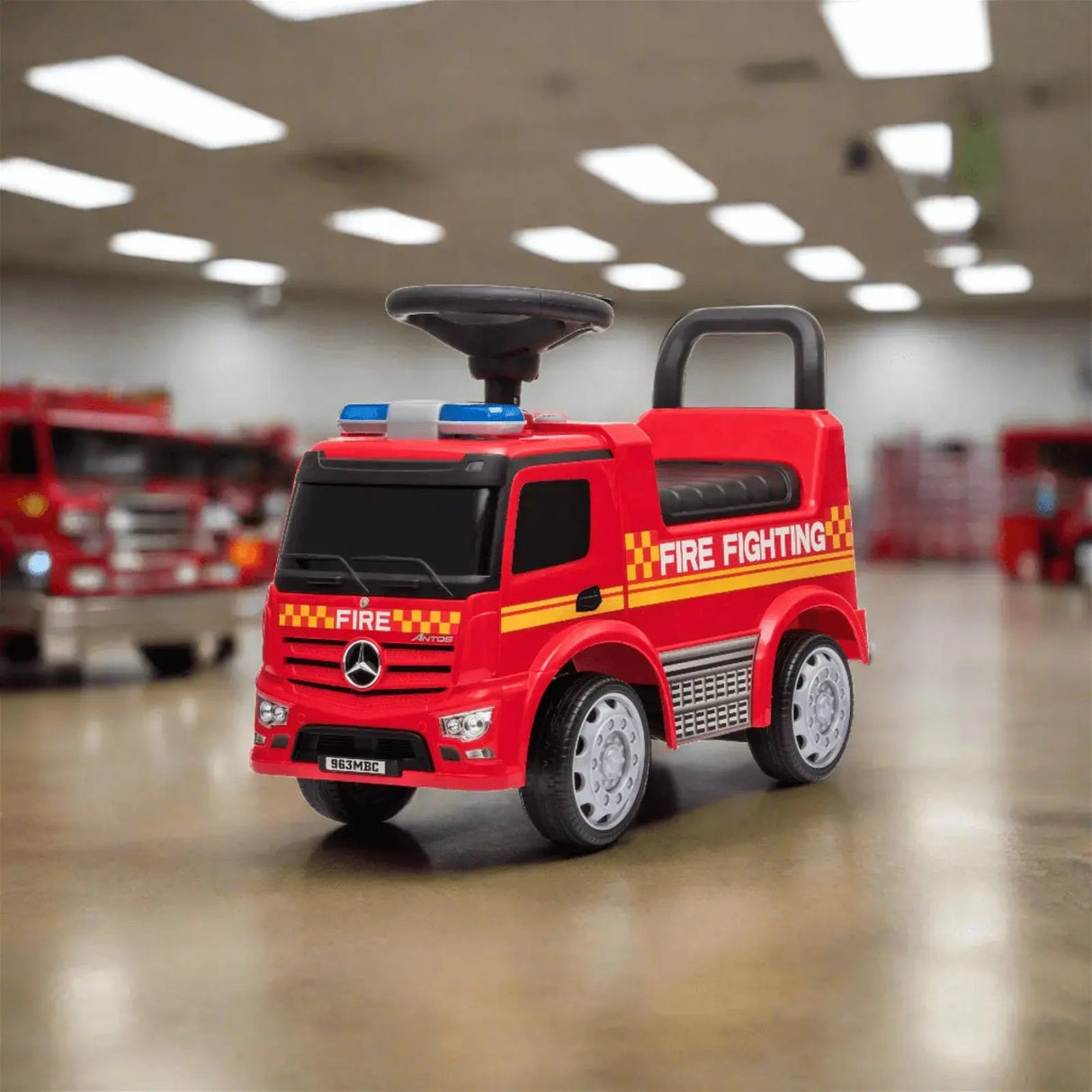 Toddlers Mercedes Antos Foot-to-Floor Ride-On Fire Truck with Storage, Sound
