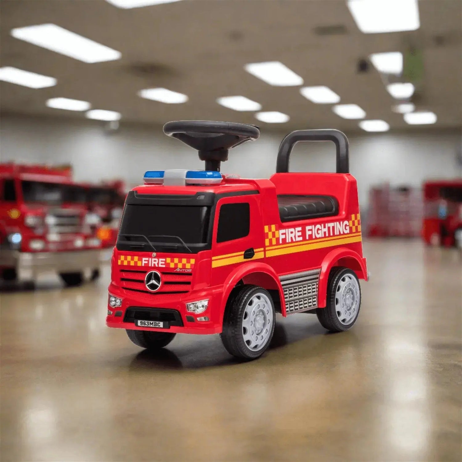 Toddlers Mercedes Antos Foot-to-Floor Ride-On Fire Truck with Storage, Sound