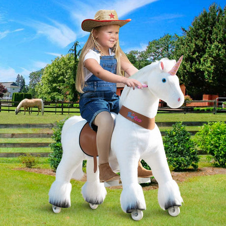 Toddlers White Indoor/Outdoor Ride-On Unicorn with Cushioned Seat, Anti-Slip Wheels (Ages 7+)