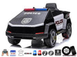 The Futuristic 12V Police Truck Ride On for Kids features realistic sirens, red/blue lights, POLICE with SUMMIT COUNTY on the side, a leather seat, 12V 10Ah battery, 4x4 wheels, and EVA rubber tires—perfect for any collection of emergency vehicles.