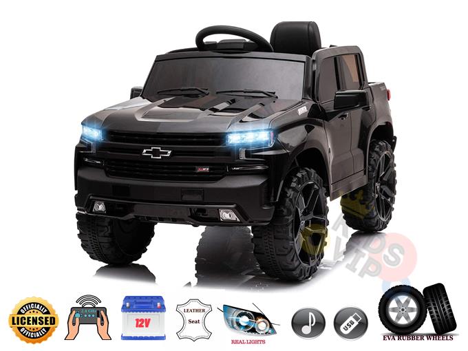 Black Official Chevrolet Silverado Truck 12V Kids Ride on Car with Remote Control