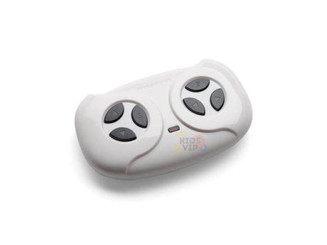 The Official 12V Sport Edition Lamborghini Sian Kids and Toddlers Ride On Car includes a sleek white handheld remote with two gray joysticks and directional buttons. Powered by a 12V battery, its compact design ensures intuitive operation for seamless, on-the-go adventures.