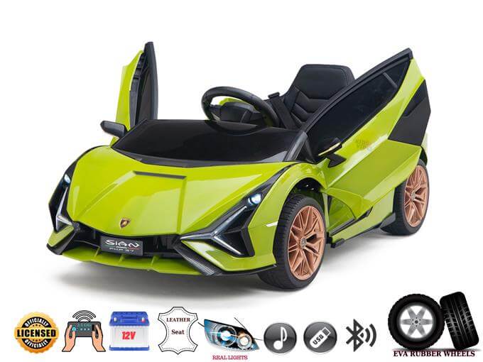 Green 12V Sport Edition Lamborghini Sian Kids and Toddlers Ride On Car