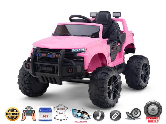 Pink Official 24V Chevrolet Silverado Lifted Kids Ride-on Truck