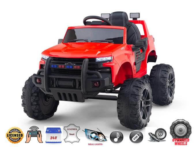 Red Official 24V Chevrolet Silverado Lifted Kids Ride-on Truck