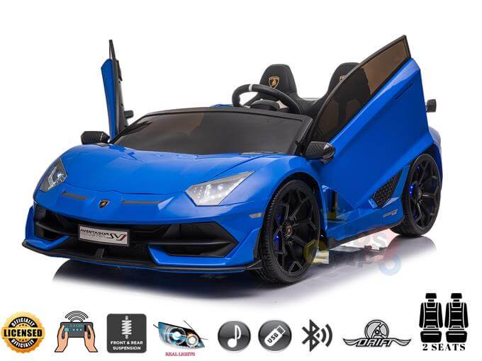 "Upgrade Your Kids' Ride with the Blue 24v Lamborghini SVJ Drifting Car"