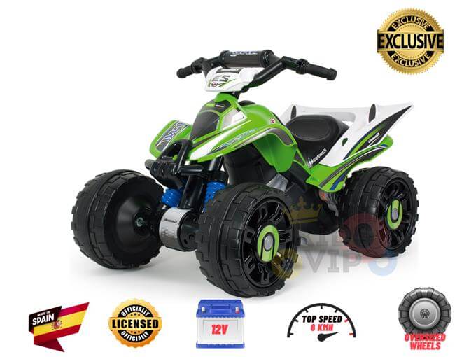 Green INJUSA Official 12V Kawasaki Ride On Quad/ATV for Kids