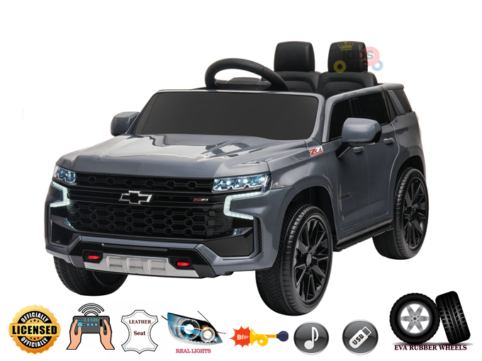 Chevrolet Tahoe 12V Kids and Toddlers Ride-On Truck, Rubber Wheels, Leather Seat, RC