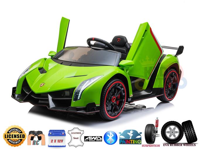 Green Limited Edition 2 Seater Lamborghini Veneno Kids and Toddlers 4WD Ride on Car with RC