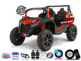 The Big Kids 24V/180W Blade XR Red Edition Ride-on Buggy combines style and power with its red and black design, rugged EVA wheels, racing label, ECO leather dual seats for comfort, rear lights, USB input, heavy-duty stickers, and disk brakes for reliable stopping power.