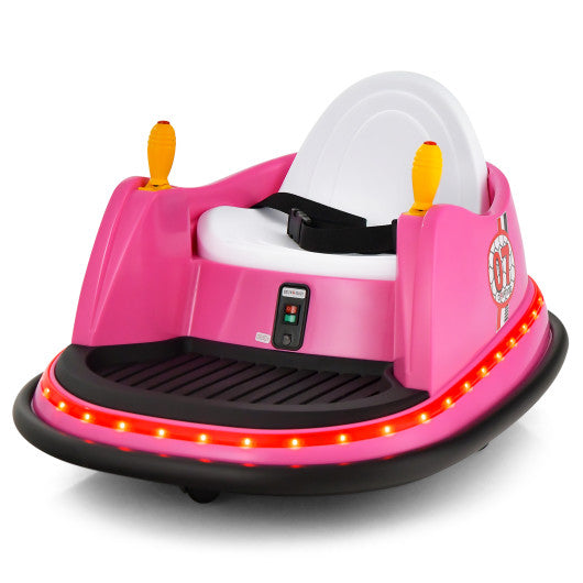 Pink 12V 360° Spin Electric Rechargeable Ride-On Bumper Car with LED Lights, Music, Remote Control