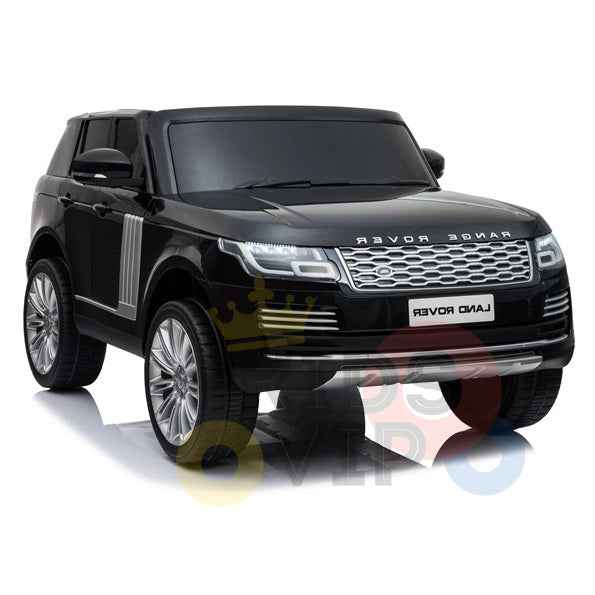 The Black 24V Official Range Rover Complete MP4 Edition Kids Ride On Car with RC, featuring detailed chrome accents and Range Rover on the front, offers an impressive display and captivating experience whether driven or admired.