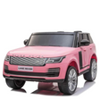 The Pink 24V Official Range Rover Complete MP4 Edition Kids Ride On Car with RC features large wheels, realistic headlights, and side mirrors against a white backdrop.