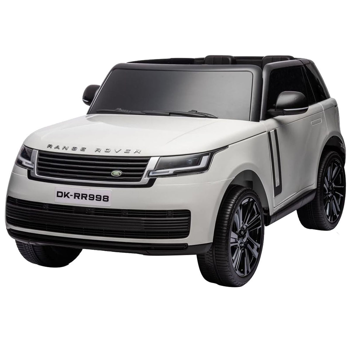 The White 24V Range Rover Ride-On SUV with EVA Wheels & Parental Control boasts a detailed front grille and realistic design, providing young drivers an exciting adventure.