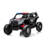 Black 24V Kids Storm Police 4X4 2-Seater UTV with EVA Tires, Emergency Siren, Lights, Music, Remote
