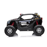 Black 24V Kids Storm Police 4X4 2-Seater UTV with EVA Tires, Emergency Siren, Lights, Music, Remote
