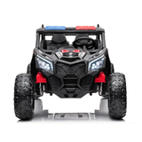 Black 24V Kids Storm Police 4X4 2-Seater UTV with EVA Tires, Emergency Siren, Lights, Music, Remote