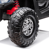 Black 24V Kids Storm Police 4X4 2-Seater UTV with EVA Tires, Emergency Siren, Lights, Music, Remote