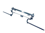 The 24V Audi Q5 Front Axle features a metal framework with interconnected rods and hinges, a rectangular central section, and protruding arms for improved performance and enhanced durability, all set against a white background.