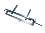 Front Axle for 12V/2 Seater Tundra: Metal bracket with vertical supports and horizontal bars, equipped with multiple attachment points and fasteners for a sturdy assembly, set against a clean white background.