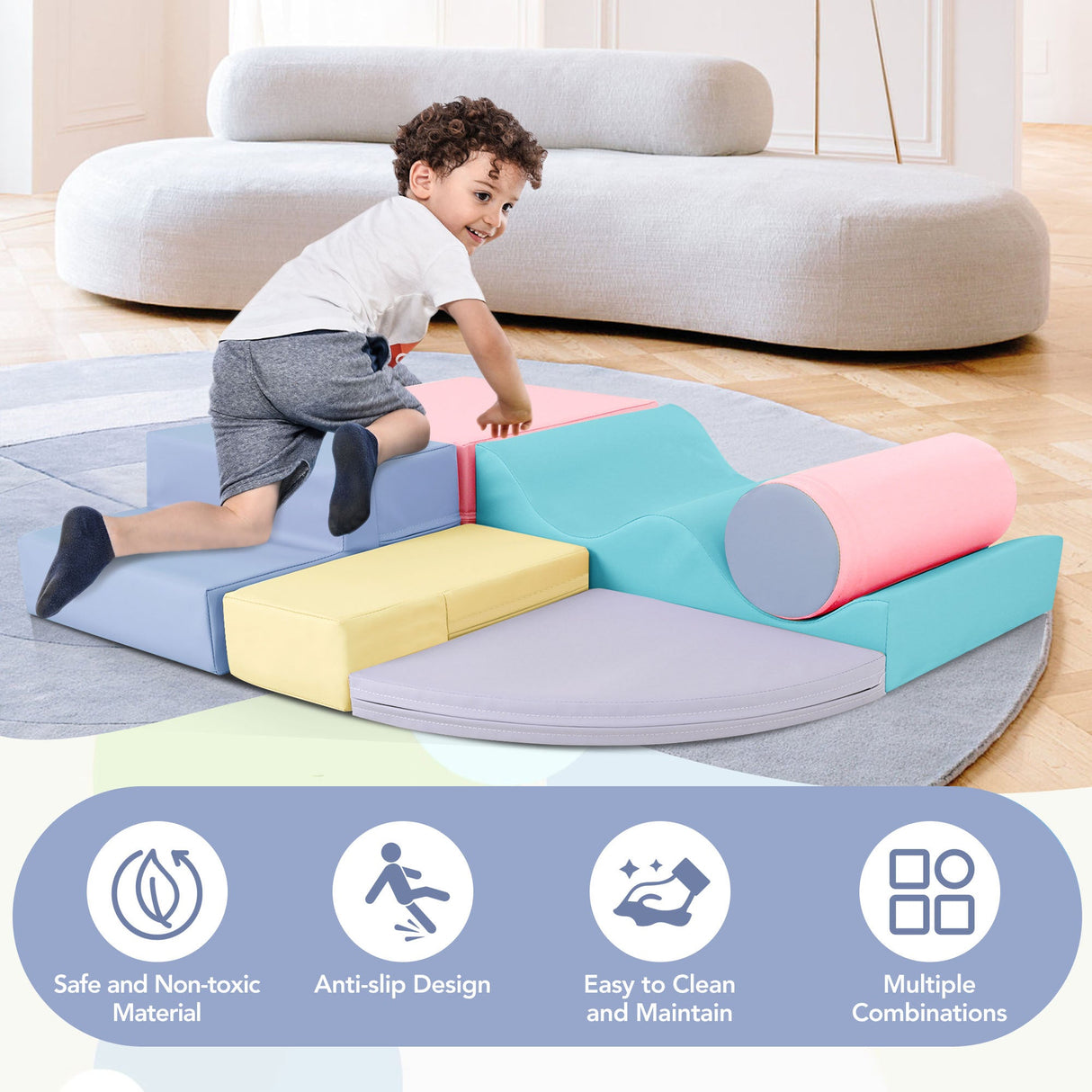 Soft Climb and Crawl Foam Playset 6 in 1, Soft Play Equipment Climb and Crawl Playground for Kids,Kids Crawling and Climbing Indoor Active Play Structure