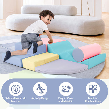 Soft Climb and Crawl Foam Playset 6 in 1, Soft Play Equipment Climb and Crawl Playground for Kids,Kids Crawling and Climbing Indoor Active Play Structure