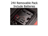 Image of a black rectangular removable battery pack labeled 24V Removable Pack Include Batteries for the XL 24V UTV Dune Buggy. Featuring visible wiring in a sleek black casing, this final sale item includes two 12V batteries for a total of 24V.