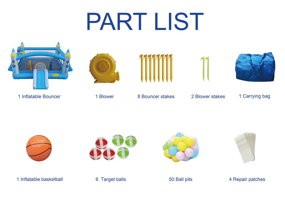 Multifunctional Jump 'n Slide Inflatable Bouncer for Kids Complete Setup with Blower - 198' x 180' Play Area - 96' Tall