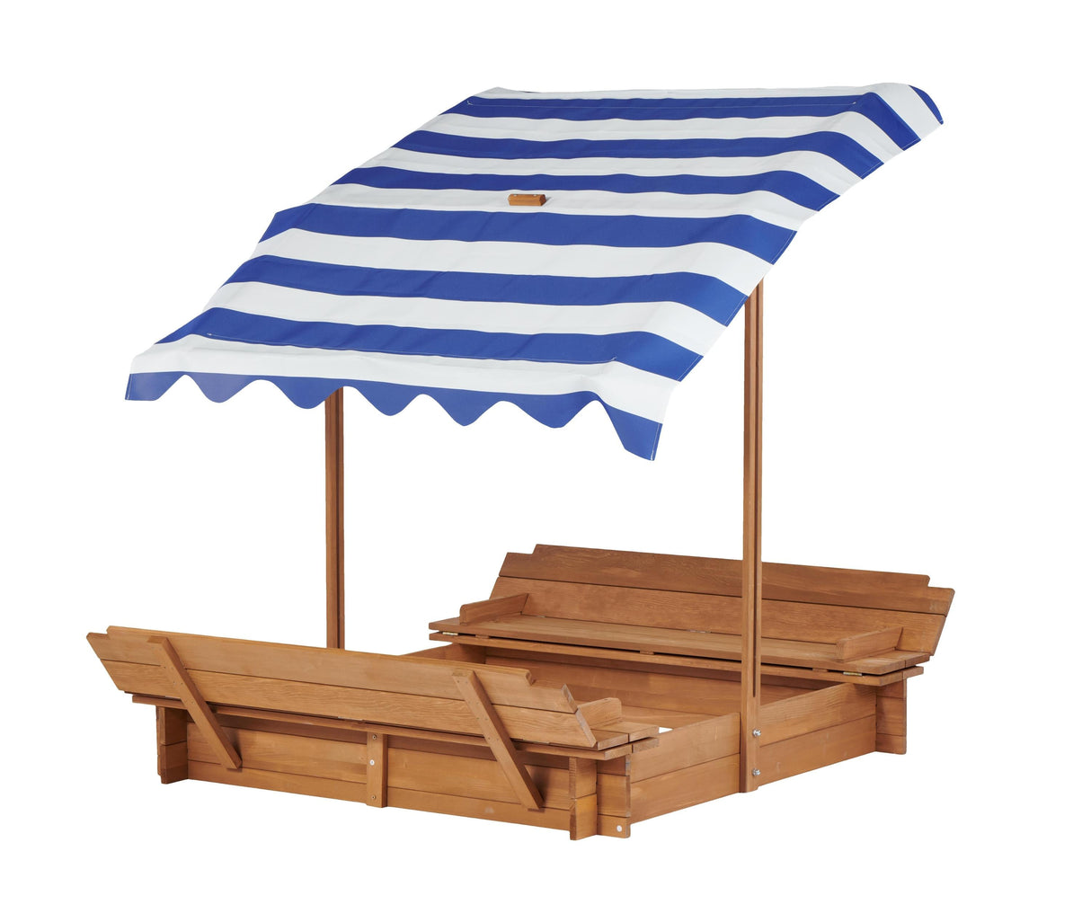 Kids Sandbox with Adjustable Cover, 46'' Wooden Sand Box with 2 Foldable Bench Seats, Outdoor Sandpit for Backyard Play