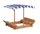 Kids Sandbox with Adjustable Cover, 46'' Wooden Sand Box with 2 Foldable Bench Seats, Outdoor Sandpit for Backyard Play