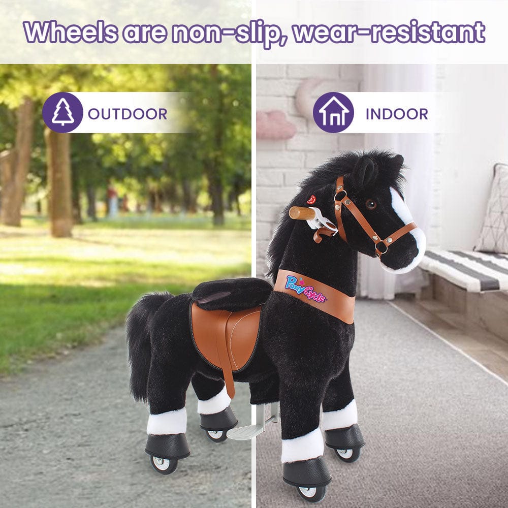 Toddlers Black Indoor/Outdoor Ride-On Pony with Cushioned Seat, Anti-Slip Wheels (Ages 4–7)