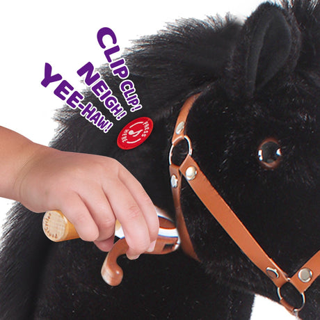 Toddlers Black Indoor/Outdoor Ride-On Pony with Cushioned Seat, Anti-Slip Wheels (Ages 4–7)