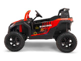 The Big Kids 24V/180W Blade XR Red Edition Ride-on Buggy resembles an off-road vehicle with ECO leather seats, large black wheels, a steering wheel, and decals Racing and UTV-2400.